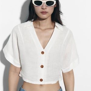 Zara Cropped Linen Shirt